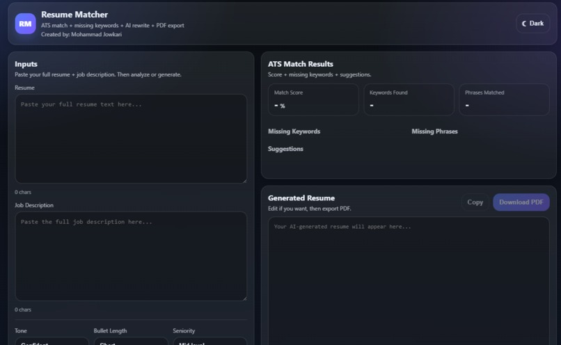 Resume Matcher (Mohammad Jowkari)  – screenshot 1