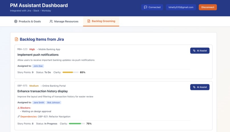 PM Assistant Dashboard – screenshot 2