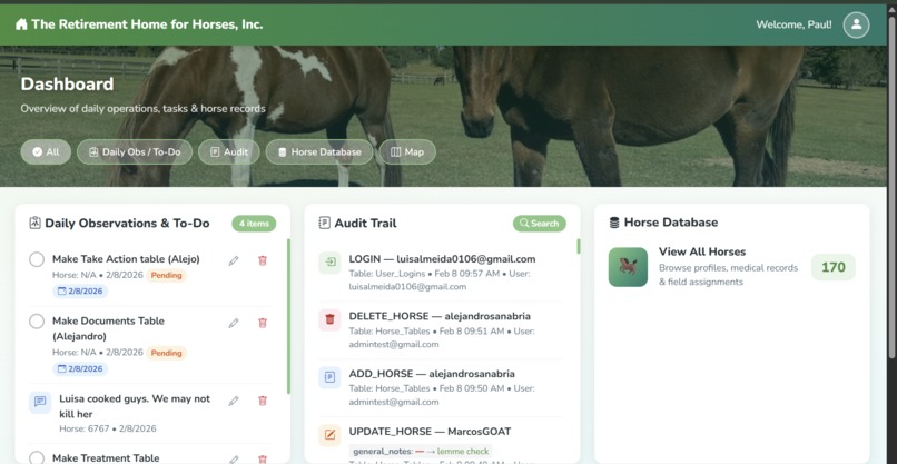 Retirement Home for Horses, Inc. Web-Application – screenshot 1