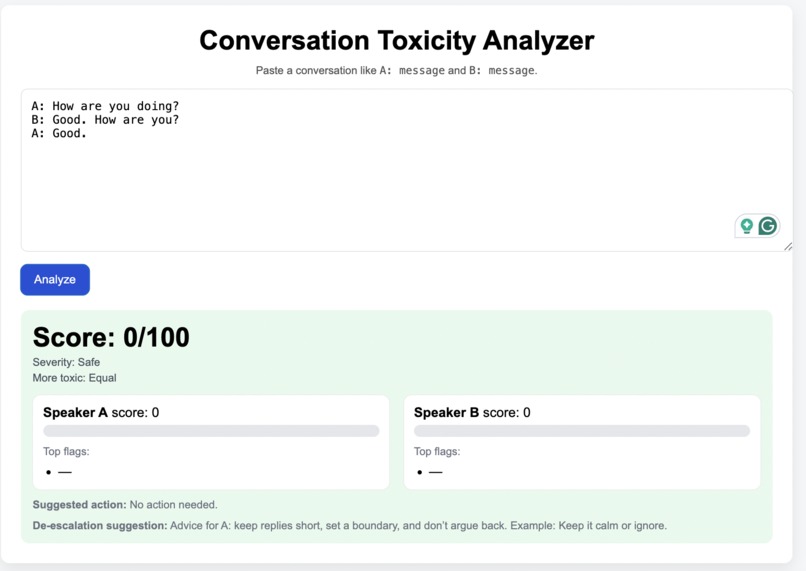 Conversation Toxicity Analyser – screenshot 1