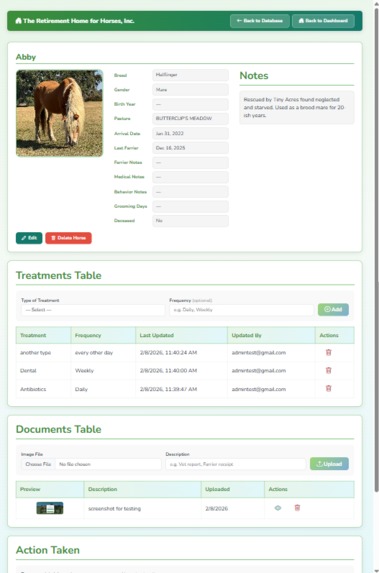 Retirement Home for Horses, Inc. Web-Application – screenshot 2