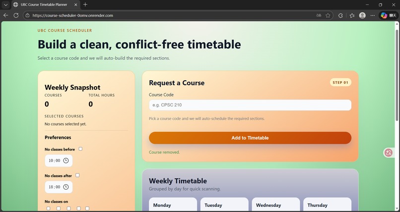 UBC Course Scheduler – screenshot 1