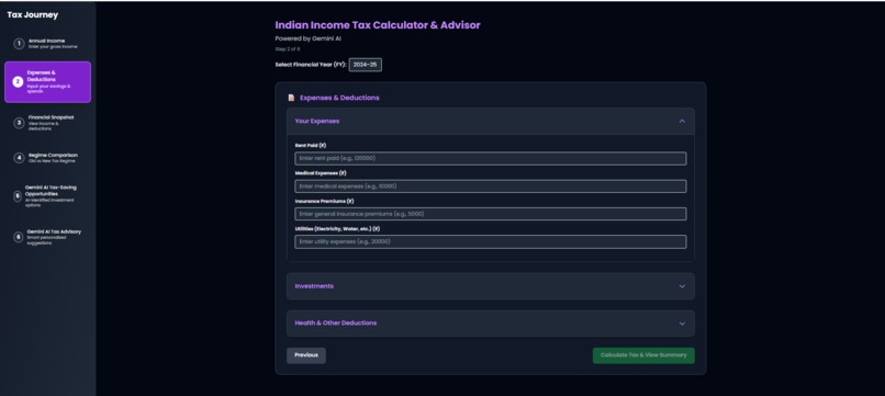Indian Income Tax Calculator and Gemini AI Financial Advisor – screenshot 2