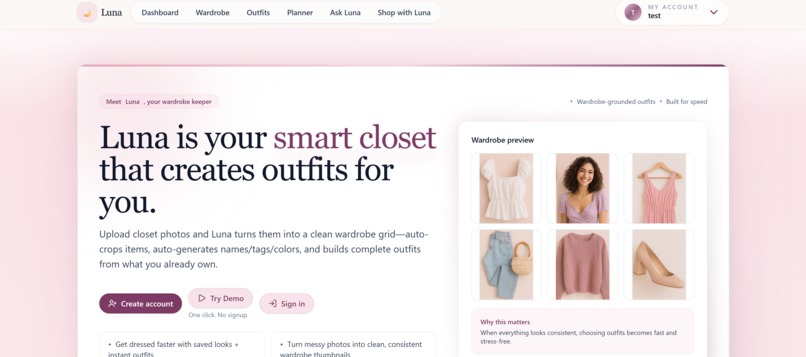 Luna: AI-Powered Wardrobe & Outfit Planner – screenshot 1