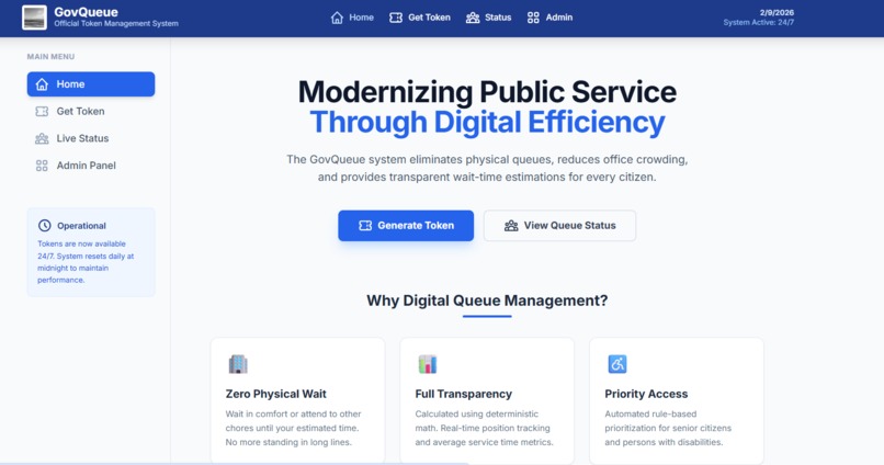 Digital Queue Token Management System for Public Offices – screenshot 1