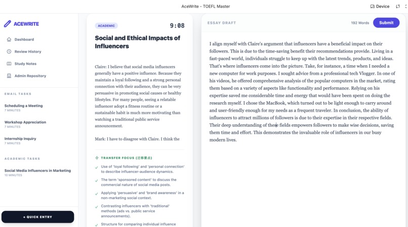 Ace writing  – screenshot 2