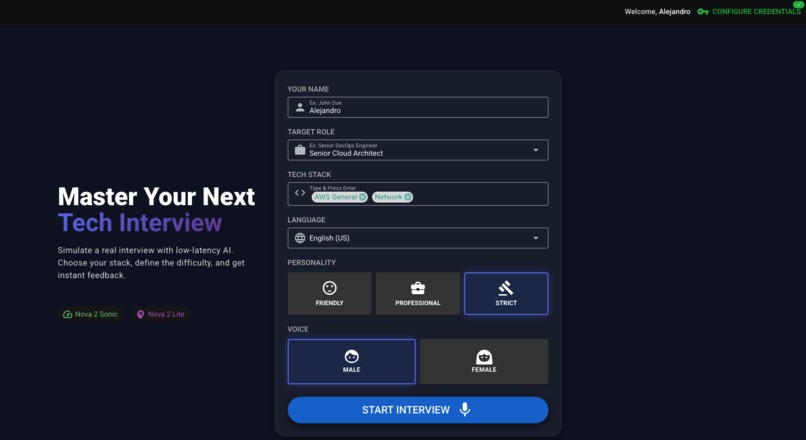 Nova Voice Coach: AI-Powered Technical Interview Simulator – screenshot 1
