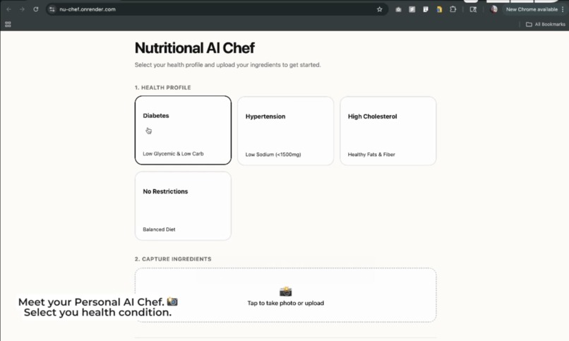 NuChef: AI-Powered Adaptive Nutrition & Recipe Assistant – screenshot 1
