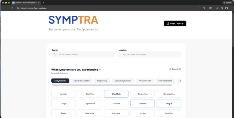 Symptra: AI Symptom-to-Specialist Navigation – screenshot 1