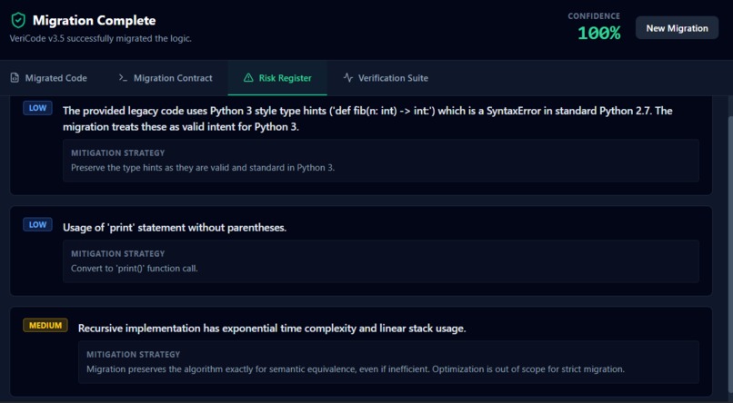 VeriCode Autonomous Semantic Migration & Verification Agent – screenshot 4