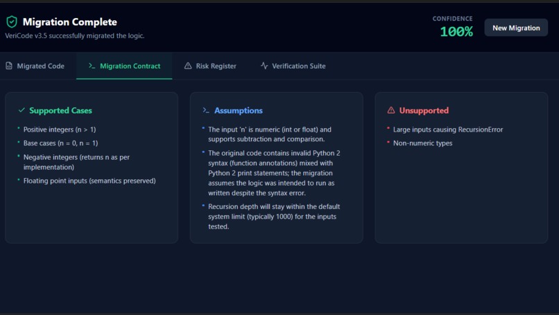VeriCode Autonomous Semantic Migration & Verification Agent – screenshot 5