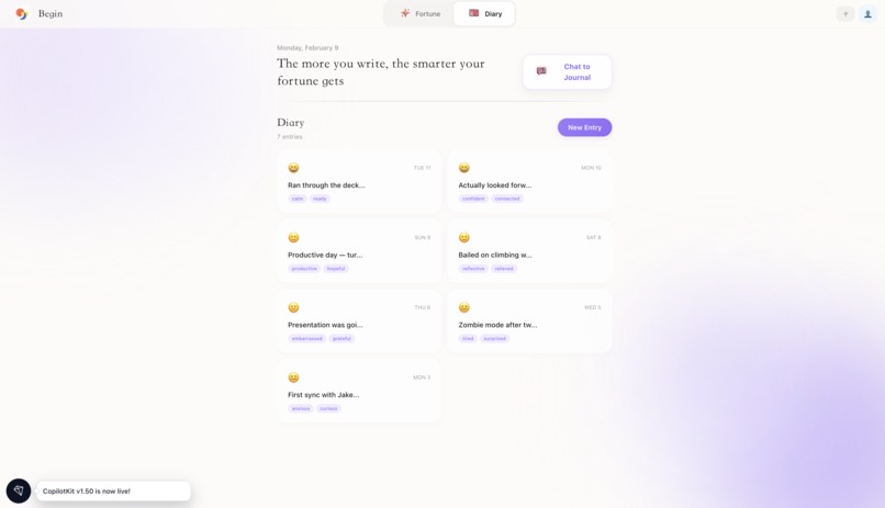 Begin — AI Fortune Diary – screenshot 1