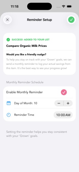 Grown AI: Personalized Saving Hacks & Goal Tracker for Moms – screenshot 6