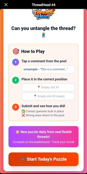 ThreadHead - Reddit Comment Sorting Challenge – screenshot 2