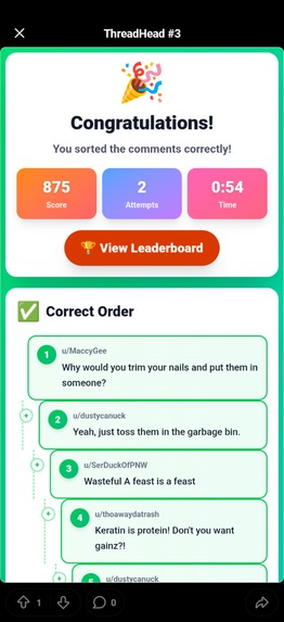 ThreadHead - Reddit Comment Sorting Challenge – screenshot 6