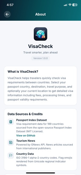 VisaCheck – screenshot 1