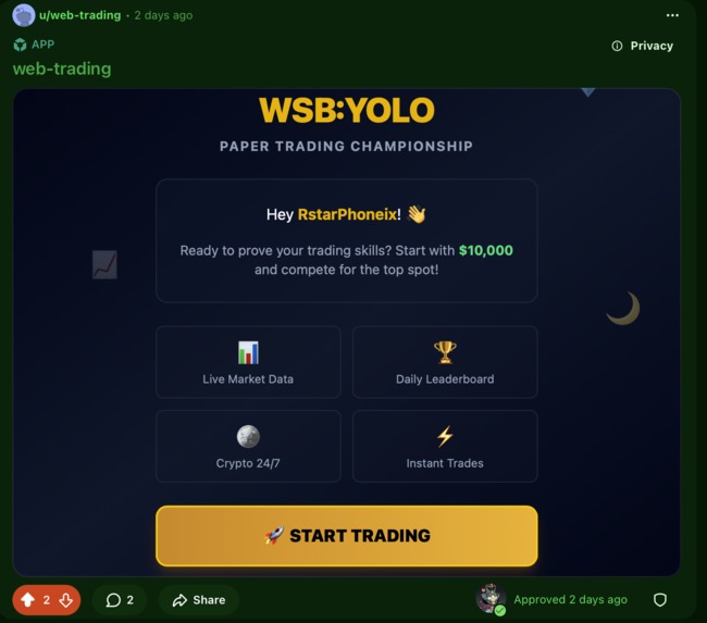 WSB:YOLO - Daily Paper Trading Championship – screenshot 1