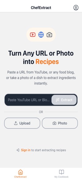 ChefExtract - Extract recipes from YouTube & cooking sites – screenshot 1