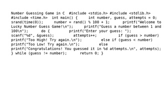 Number Guessing Game (Mobile Style) using C