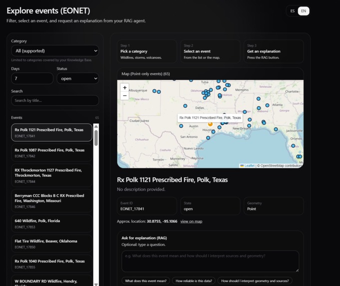Natural Events Explorer + AI Agent – screenshot 3