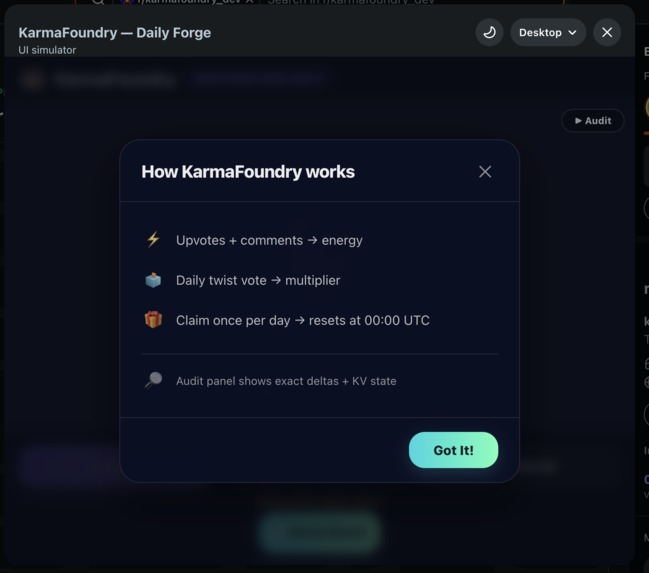 KarmaFoundry — Daily Reddit Boss Battle – screenshot 1