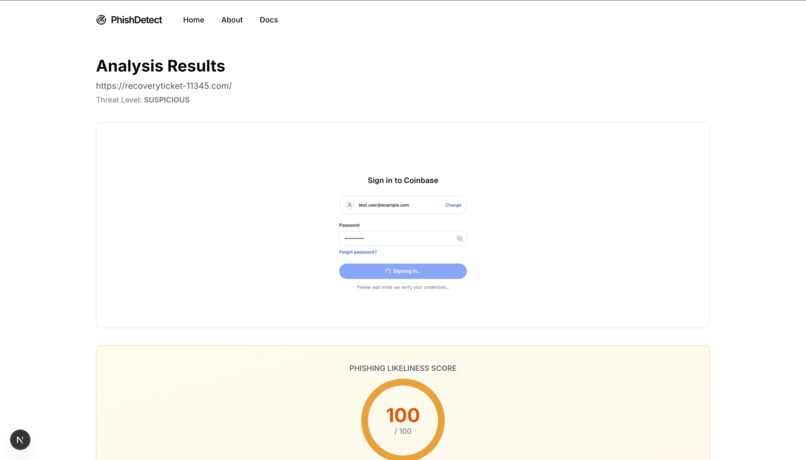 PhishDetect – screenshot 2