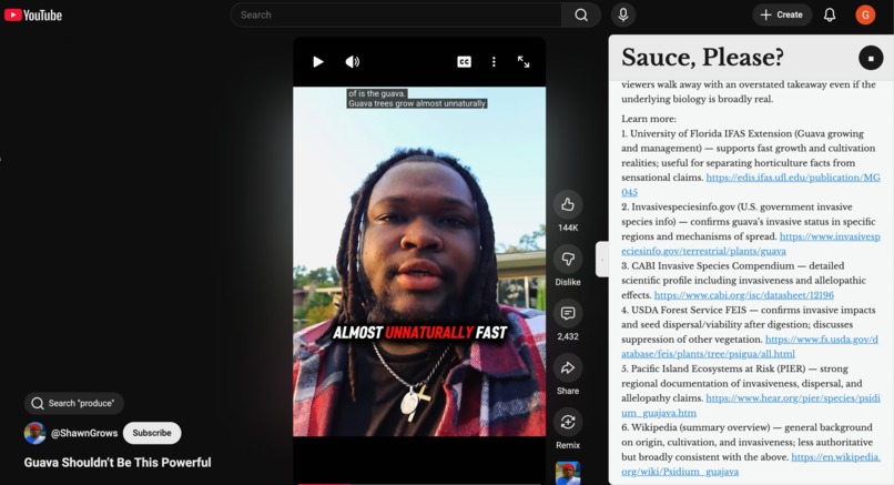 Sauce, please? A Background Check for Every Video You Watch – screenshot 2