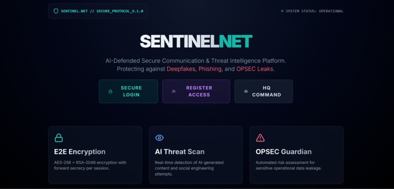 SentinelNet – AI-Defended Secure Communication Platform – screenshot 1