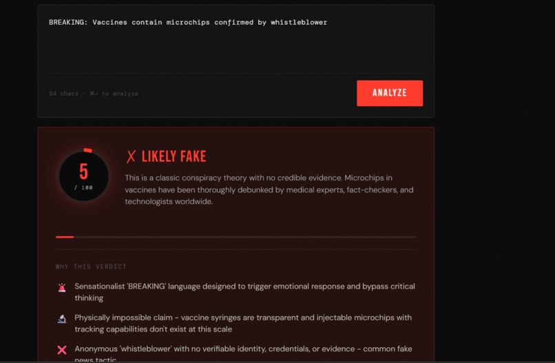 Fake news detector – screenshot 2