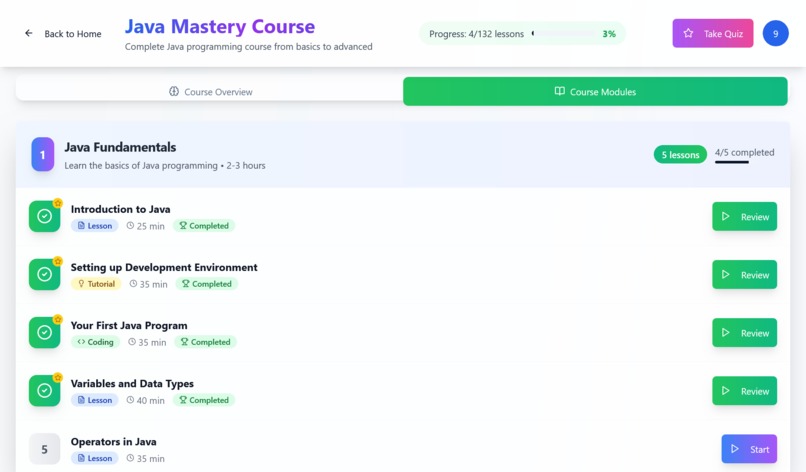 Java learning platform – screenshot 4