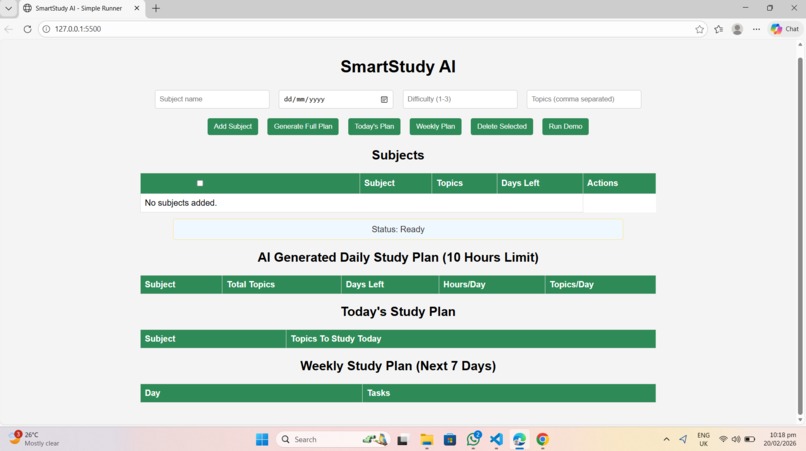 Smart Study Scheduler (Browser-Based AI Planner) – screenshot 1