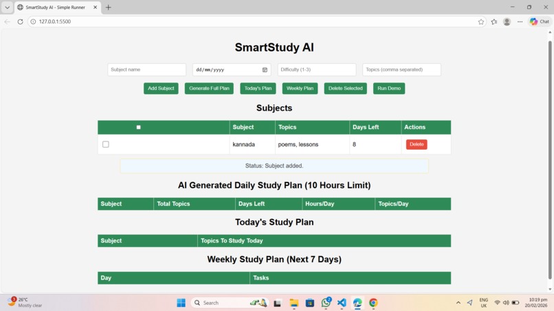 Smart Study Scheduler (Browser-Based AI Planner) – screenshot 2