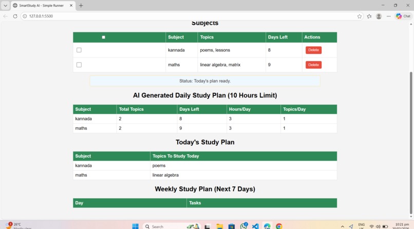 Smart Study Scheduler (Browser-Based AI Planner) – screenshot 4