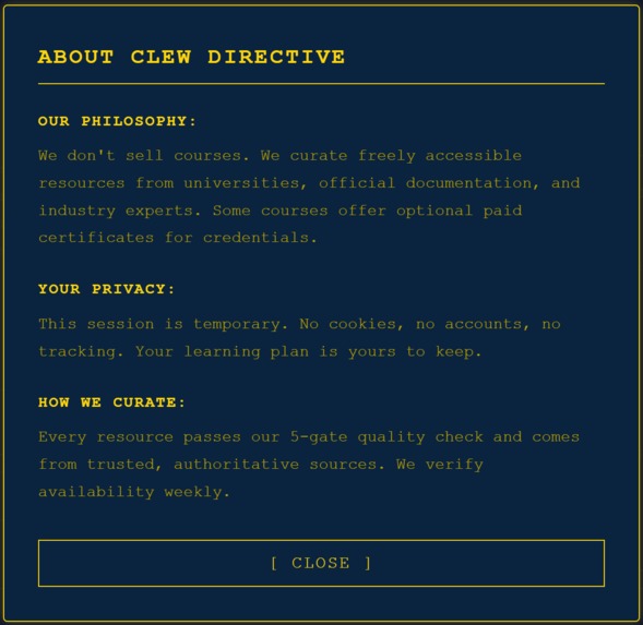 Clew Directive: A free personalized AI learning path  – screenshot 2
