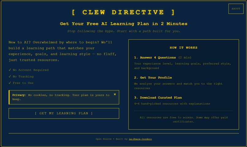 Clew Directive: A free personalized AI learning path  – screenshot 1