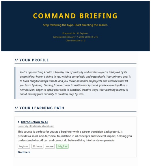Clew Directive: A free personalized AI learning path  – screenshot 12