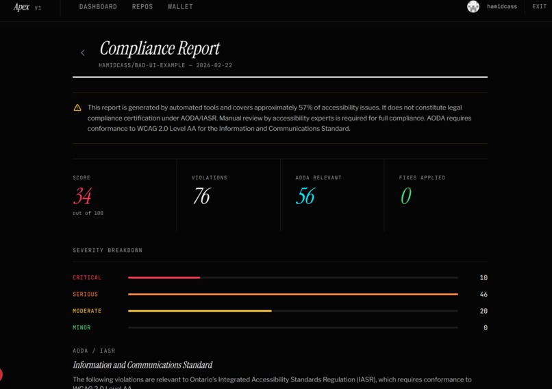 Apex: Accessibility Scanner with XRPL Escrow – screenshot 5