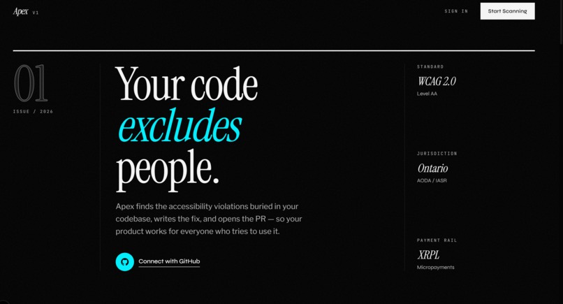 Apex: Accessibility Scanner with XRPL Escrow – screenshot 1