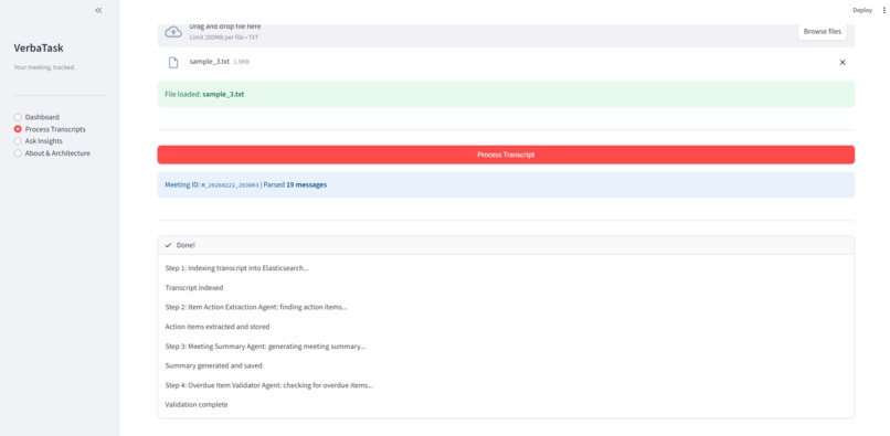 VerbaTask: Multi-Agent AI for Meeting Action Tracking – screenshot 7