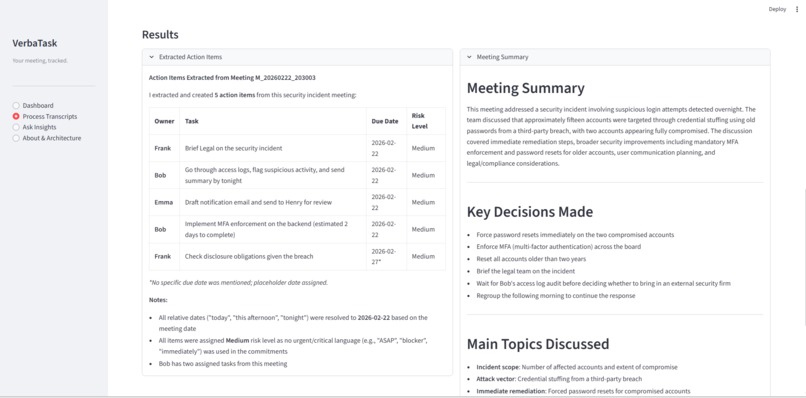 VerbaTask: Multi-Agent AI for Meeting Action Tracking – screenshot 8