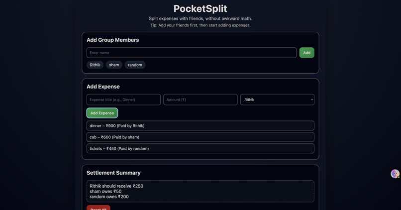 PocketSplit – A Simple Expense Splitter for Friends – screenshot 1