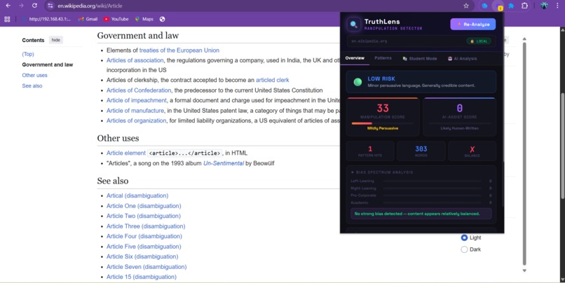 TruthLens Extention for Browsers – screenshot 1