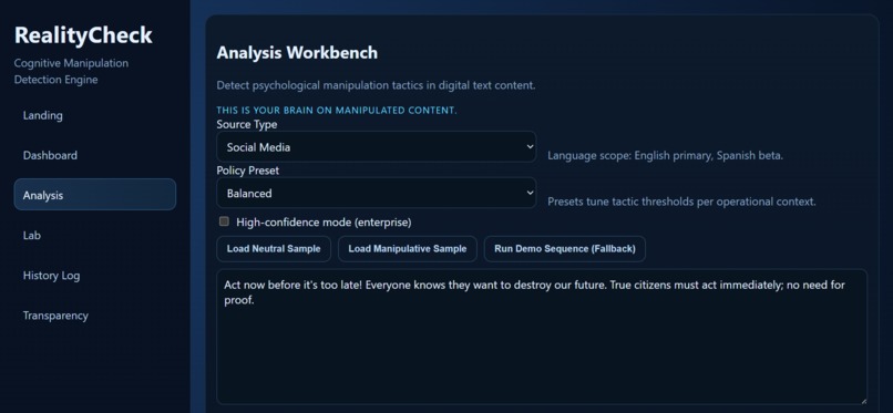 RealityCheck – AI Cognitive Manipulation Detection Engine – screenshot 6