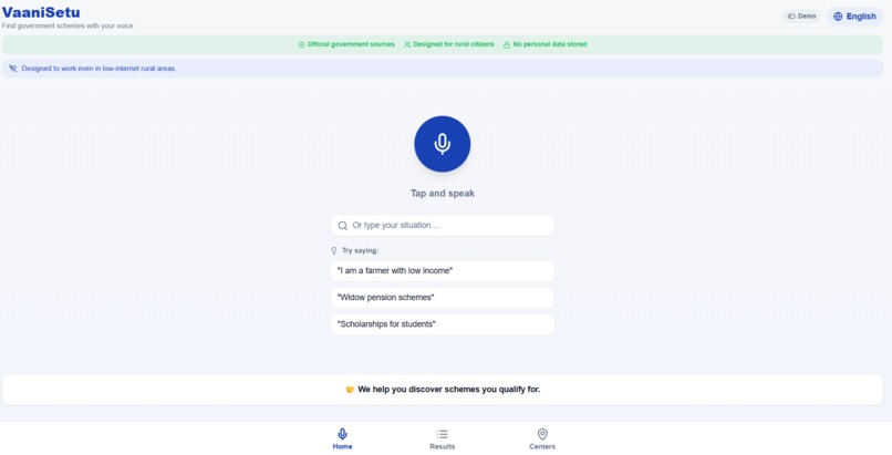 VaaniSetu – AI Voice Assistant for Government Schemes – screenshot 1