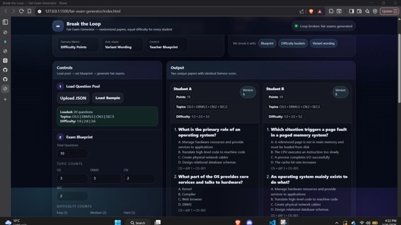 Break the Loop: Fair Exam Generator – screenshot 2