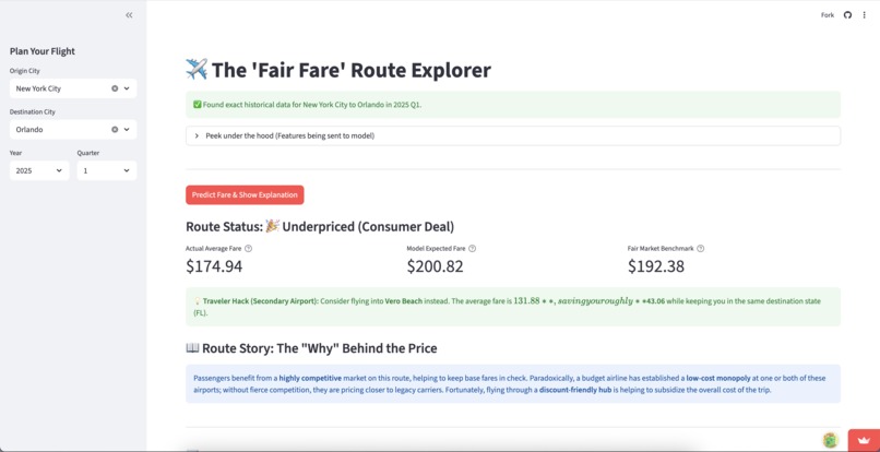 Fair Fare: Benchmarking U.S. Route Airfares - Team 30 – screenshot 1