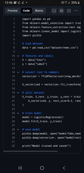 Fake News Detection using Machine Learning – screenshot 1