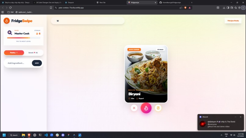 FridgeSwipe — Tinder for Your Fridge – screenshot 5