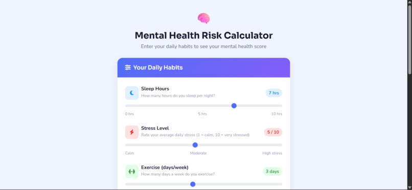 Mental Health Lifestyle Risk Index – screenshot 1