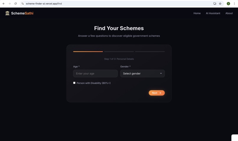SchemeSathi  AI-Powered Government Scheme Discovery Platform – screenshot 6